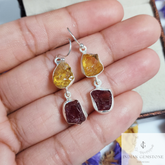 Raw Garnet Earring, Gemstone Birthstone Earring, Citrine Boho Earrings, 925 Sterling Silver Dainty Dangle Earring, Christmas Gift For Her